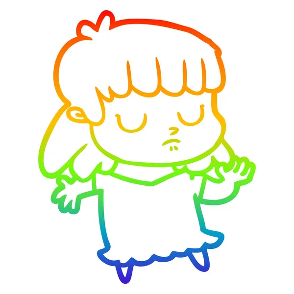 Linea gradiente arcobaleno disegno cartone animato donna indifferente — Vettoriale Stock