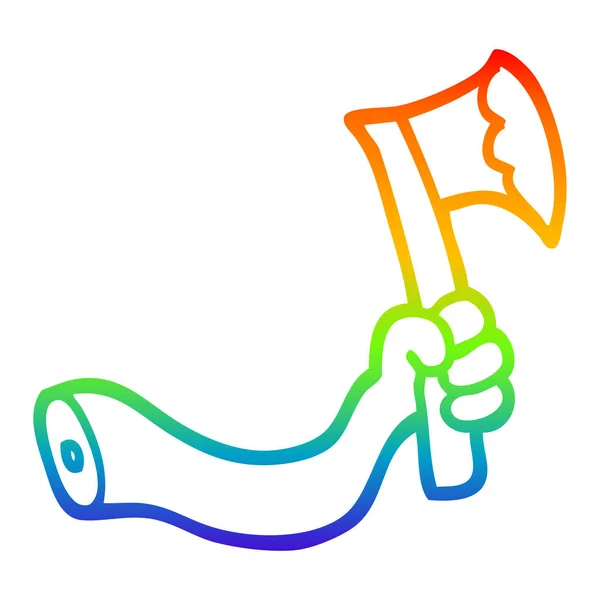 Linha gradiente arco-íris desenho braço dos desenhos animados com machado — Vetor de Stock