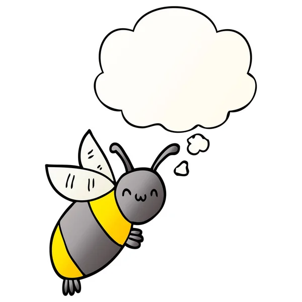 可爱的卡通蜜蜂和思想泡沫在平滑的渐变风格 — 图库矢量图片