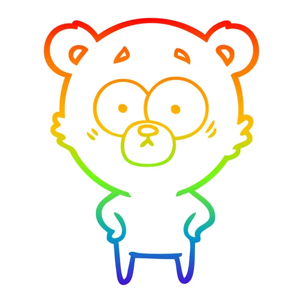 Arco-íris linha gradiente desenho surpreso urso desenhos animados — Vetor de Stock