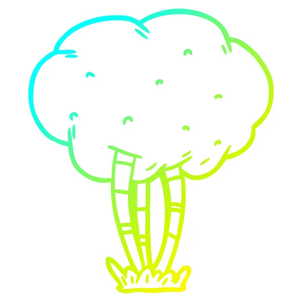 Línea de gradiente frío dibujo árbol de dibujos animados — Vector de stock