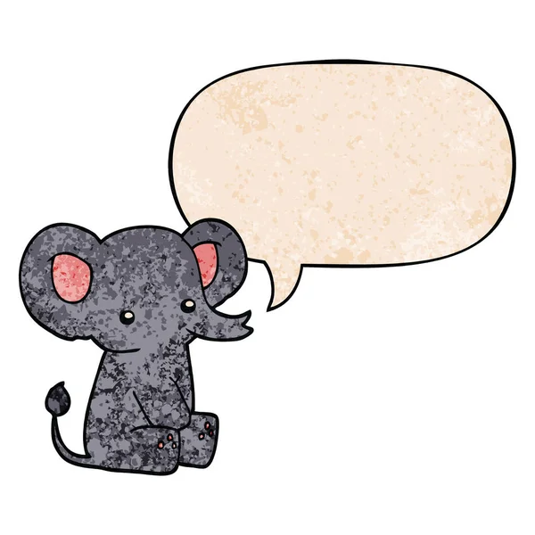 Éléphant de dessin animé et bulle de parole dans le style de texture rétro — Image vectorielle