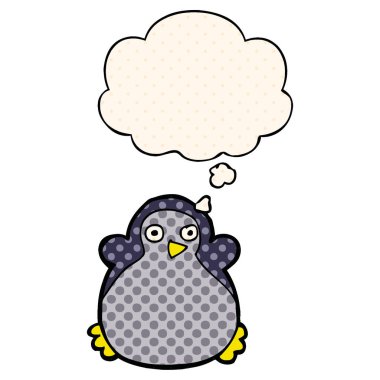 çizgi film penguen ve çizgi roman tarzında düşünce balonu