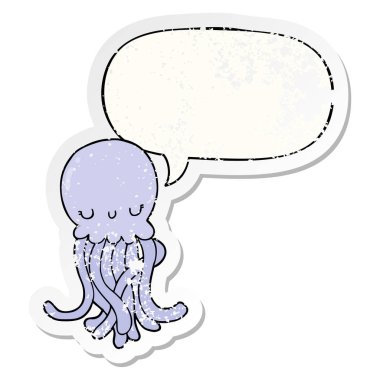 sevimli karikatür denizanası ve konuşma balonu sıkıntılı etiket