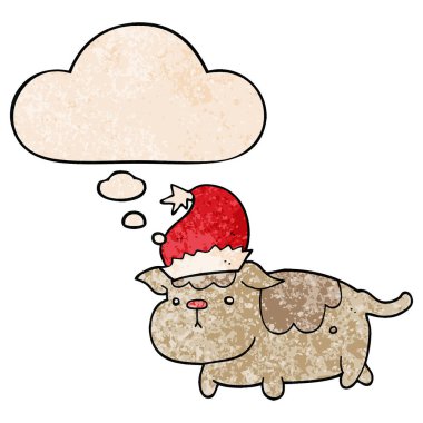 sevimli noel köpek ve grunge doku desen düşünce balonu 