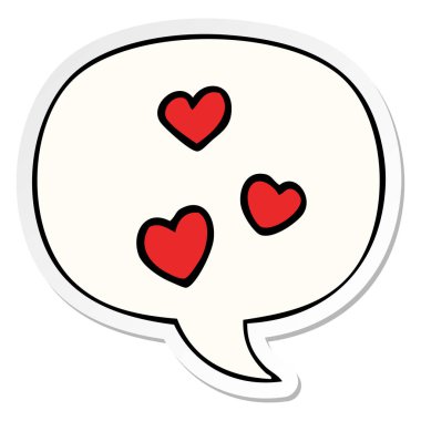 karikatür aşk kalp ve konuşma kabarcık etiket