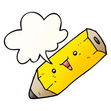 pürüzsüz degrade tarzında sevimli karikatür kalem ve konuşma balonu