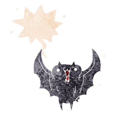 retro dokulu st karikatür mutlu vampir yarasa ve konuşma balonu