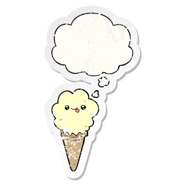 karikatür dondurma ve sıkıntılı yıpranmış sticke olarak kabarcık düşünce