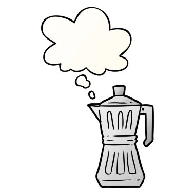 karikatür espresso maker ve pürüzsüz degrade sty düşünce kabarcık