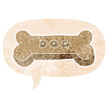 retro dokulu tarzda karikatür köpek bisküvi ve konuşma balonu
