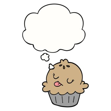 sevimli karikatür pasta ve düşünce balonu