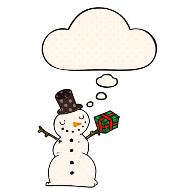 çizgi film kardan adam ve çizgi roman tarzında düşünce balonu