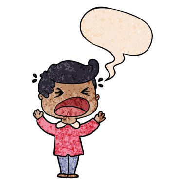 retro doku tarzında karikatür bağıran adam ve konuşma balonu