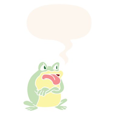 retro tarzı huysuz karikatür kurbağa ve konuşma balonu