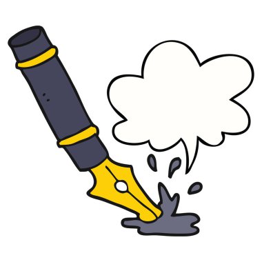 karikatür çeşme kalem ve konuşma balonu