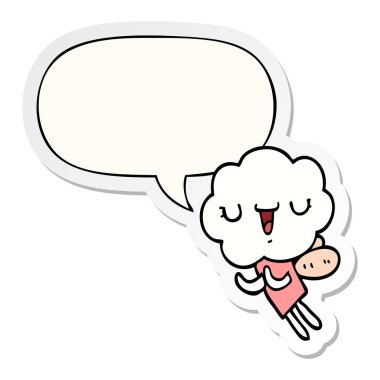 sevimli karikatür bulut kafa yaratık ve konuşma kabarcık etiket