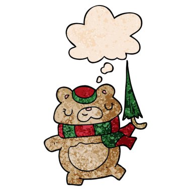 grunge doku şemsiye ve düşünce balonu ile karikatür ayı 