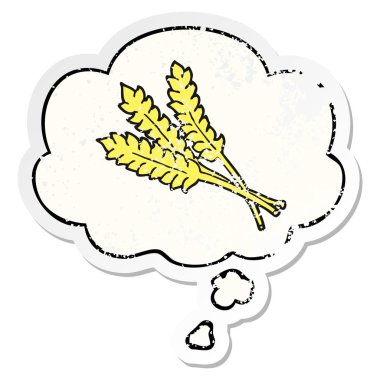 karikatür buğday ve sıkıntılı yıpranmış etiket olarak kabarcık düşünce