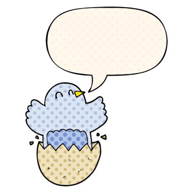 çizgi roman tarzında karikatür kuluçka tavuk ve konuşma balonu