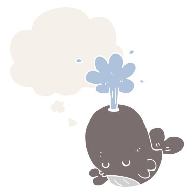 retro tarzında karikatür balina ve düşünce balonu spouting