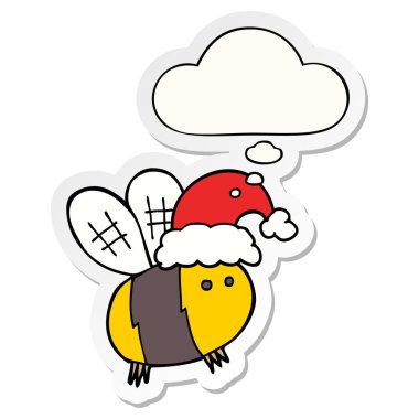 sevimli karikatür arı noel şapka giyen ve bir p olarak kabarcık düşünce