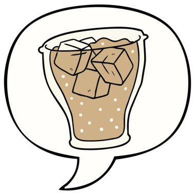 kola ve buz ve konuşma balonu karikatür cam