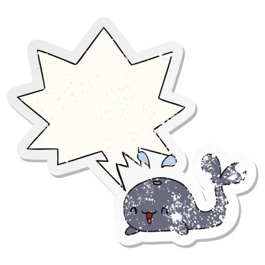 karikatür mutlu balina ve konuşma balonu sıkıntılı etiket