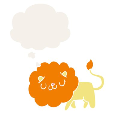 karikatür aslan ve retro tarzında düşünce balonu