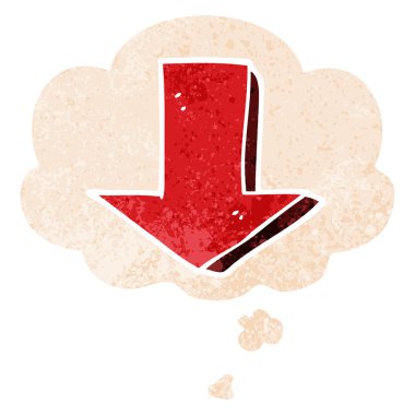 retro dokulu stilde karikatür işaret ok ve düşünce balonu