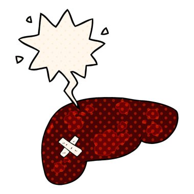 çizgi roman tarzında karikatür sağlıksız karaciğer ve konuşma balonu
