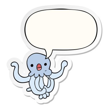 karikatür denizanası ve konuşma kabarcık etiket