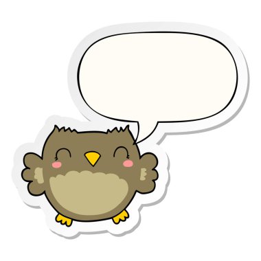 sevimli karikatür baykuş ve konuşma kabarcık etiket
