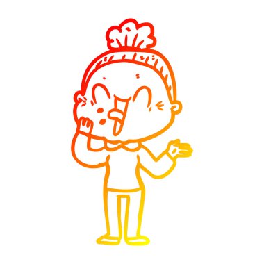 sıcak degrade çizgi çizim karikatür mutlu yaşlı kadın