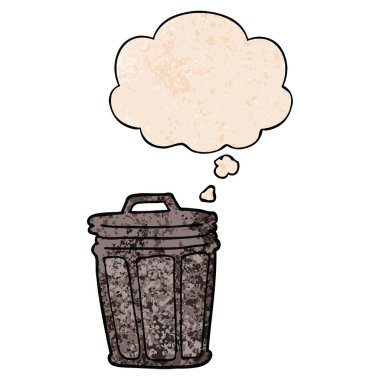 karikatür çöp kutusu ve grunge doku desen s düşünce balonu