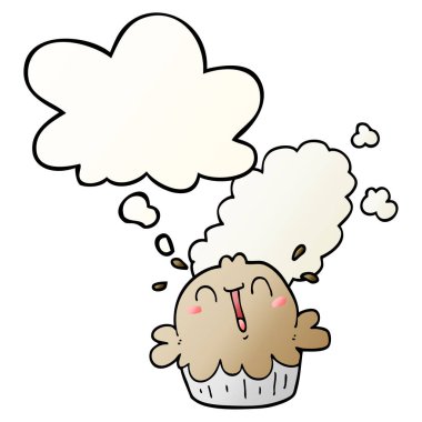 Sevimli karikatür pasta ve pürüzsüz degrade tarzında düşünce kabarcık