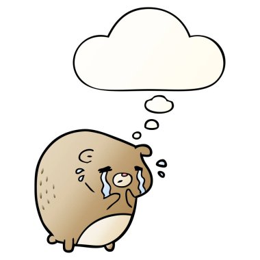 çizgi film ağlayan ayı ve pürüzsüz degrade tarzında kabarcık düşünce