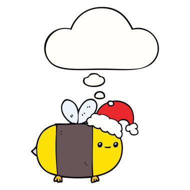 karikatür noel arı ve düşünce balonu