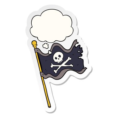 karikatür korsan bayrağı ve basılı bir etiket olarak kabarcık düşünce