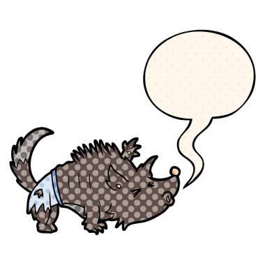 çizgi roman tarzında karikatür halloween kurt adam ve konuşma balonu