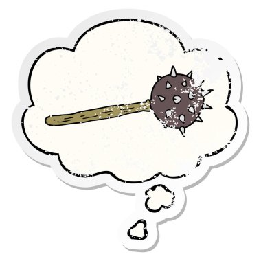 bir sıkıntılı yıpranmış st olarak karikatür ortaçağ topuz ve düşünce balonu