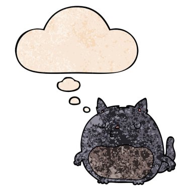 karikatür kedi ve grunge doku desen tarzında düşünce balonu