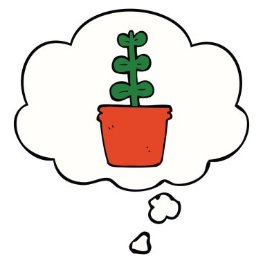 karikatür ev bitki ve düşünce balonu