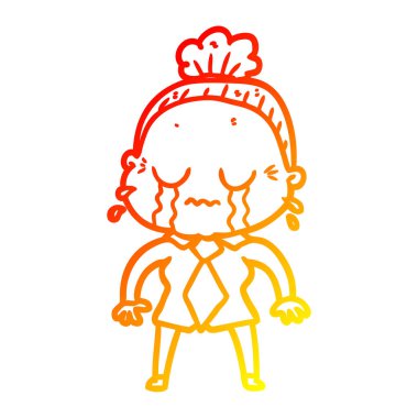 sıcak degrade çizgi çizim karikatür ağlayan yaşlı bayan