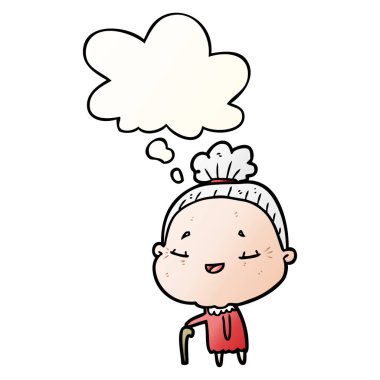 karikatür yaşlı bayan ve pürüzsüz degrade tarzında kabarcık düşünce