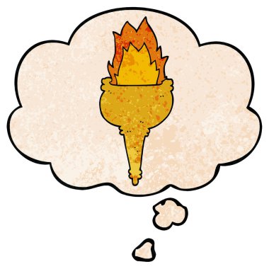 karikatür yanan meşale ve grunge doku patte düşünce balonu