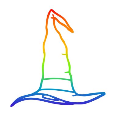 gökkuşağı gradyan çizgi çizim karikatür cadı şapka