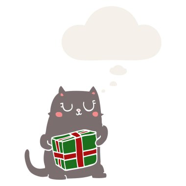 retro tarzında karikatür noel kedi ve düşünce balonu