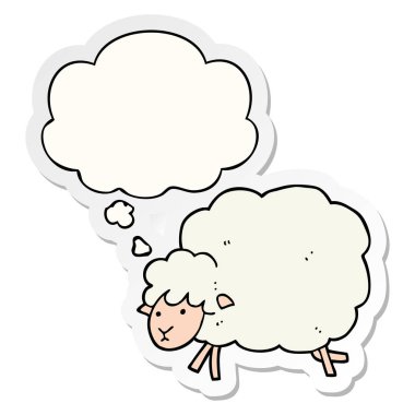 karikatür koyun ve baskılı bir etiket olarak kabarcık düşünce