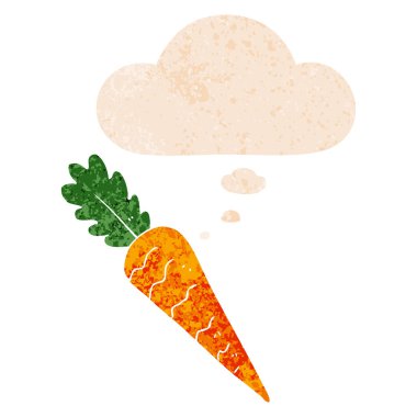 retro dokulu tarzında karikatür havuç ve düşünce balonu